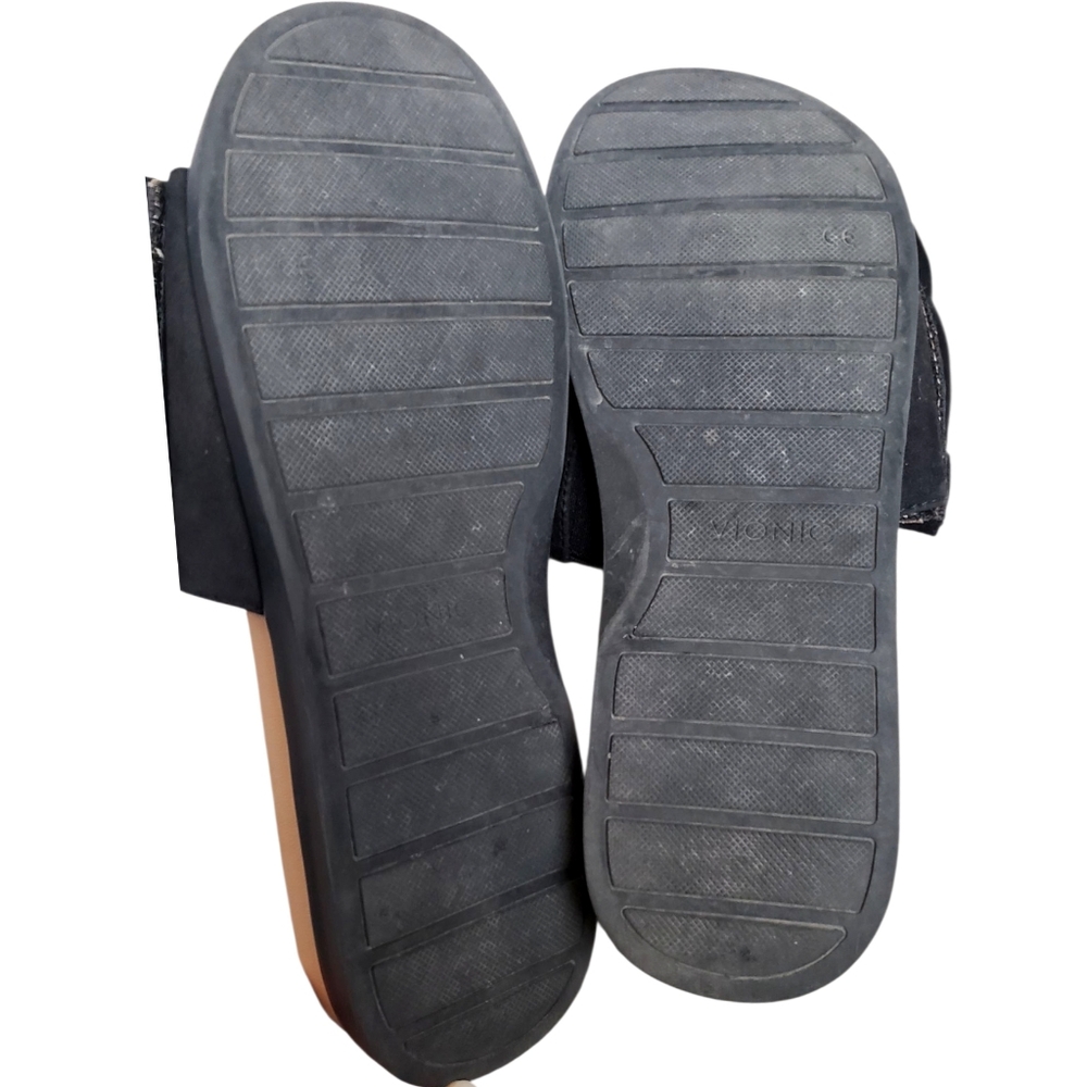 Vionic Slides Black Womens Roni Size 6 Suede Ruffle Shoes Detail Slip-On Sandals - Picture 5 of 15
